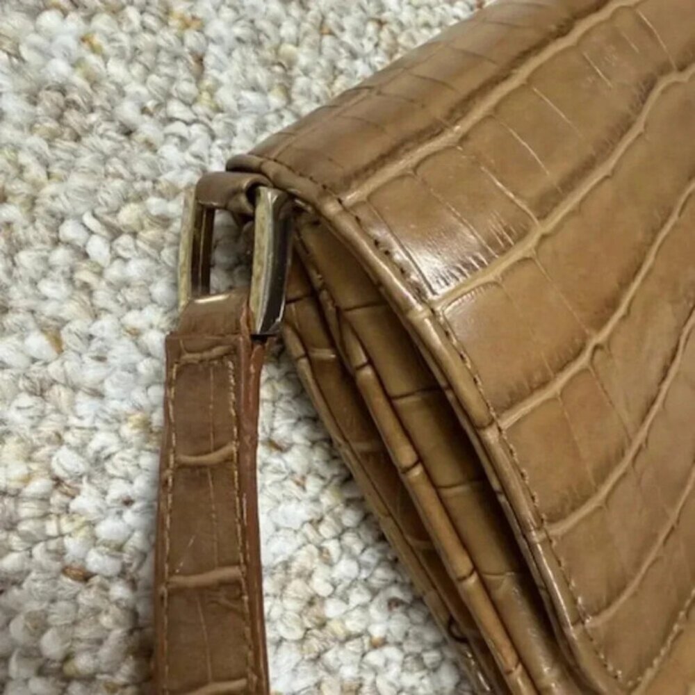 Jones New York Medium Tan Faux Alligator Shoulder Bag HandBag Pocketbook Credit - Picture 11 of 11